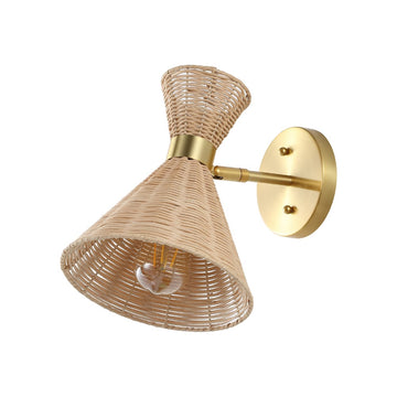 Zoey 10" 1-Light Mid-Century Vintage Retro Rattan/Metal LED Sconce with Adjustable Shade - JONATHAN Y